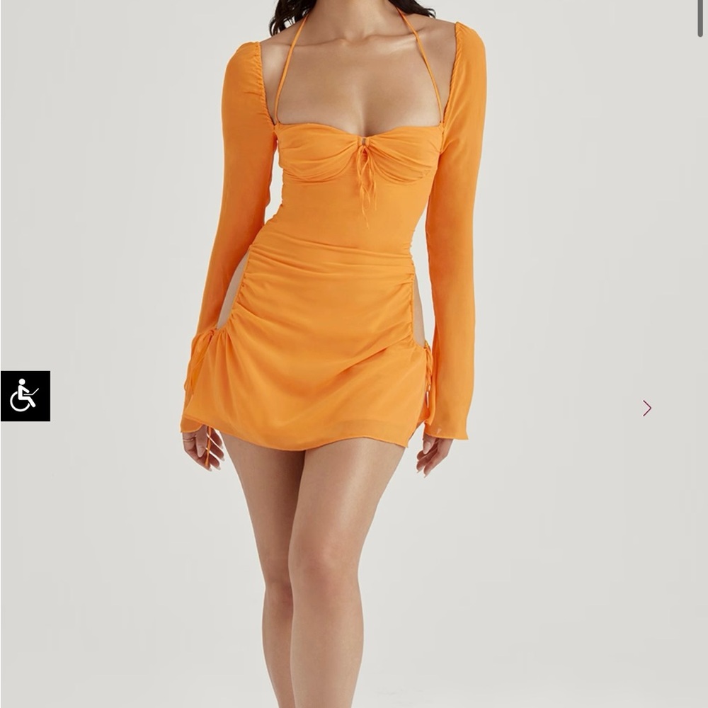 Elegant Orange Long-Sleeve Dress
